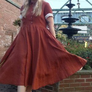 Collar Linen Midi Dress